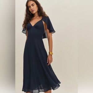 Navy Blue Dress with Cape